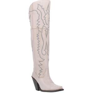 NEW Dan Post Loverfly Tall Western Boots Snip Toe Cream Leather Embroidered 6.5